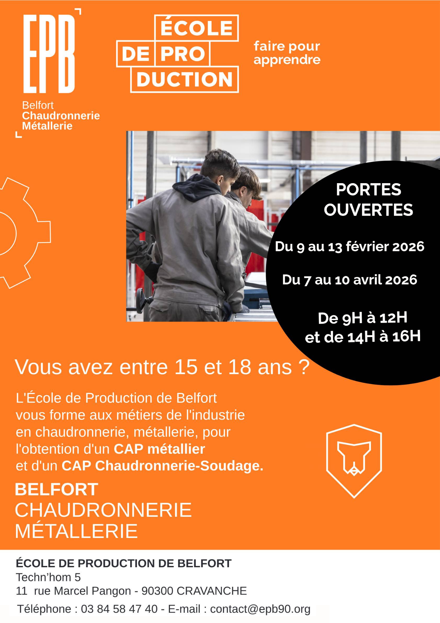 Affiche des portes ouvertes de l'École de Production de Belfort