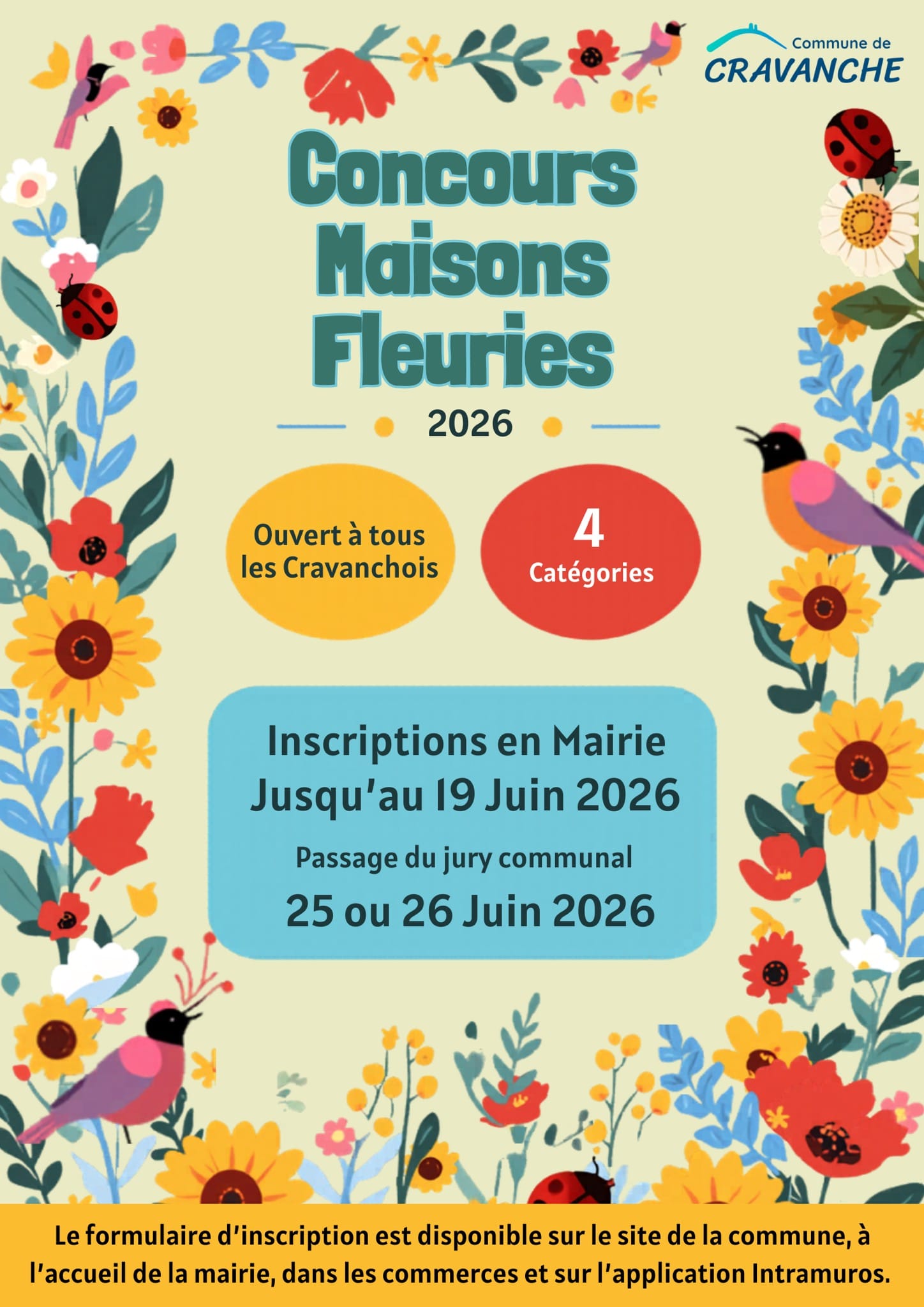 Affiche Concours Maisons Fleuries 2026 — Inscriptions jusqu'au 19 juin